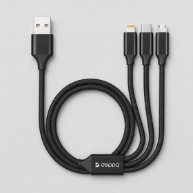 Дата-кабель 3 в 1: micro USB, USB-C, Ligthning, алюминий, 1.2м, черный, Deppa