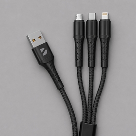 Дата-кабель Armor 3 в 1: micro USB, USB-C, Ligthning, 1.2м, черный, Deppa