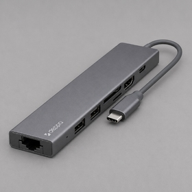 USB Type-C хаб 7-в-1, HDMI, Power Delivery, 2xUSB 3.0, RJ45, microSD/SD, графит, Deppa
