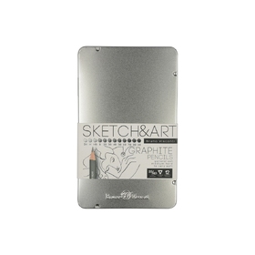 Набор чернографитовых карандашей "Sketch & Art" ,12 шт. 2h-9b, металлическая коробка с ложементом
