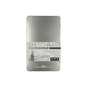 Набор чернографитовых карандашей "Sketch & Art" ,12 шт. b-14b, металлическая коробка с ложементом