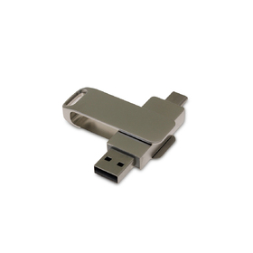 USB 3.0- флешка на 32 Гб поворотный механизм 2 в 1, c дополнительным разъемом Type-C с одноцветным металлическим клипом, серый