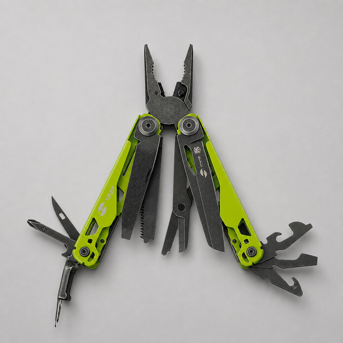 Мультитул Stinger, 107 х 19 мм, 19 функций, сталь, салатовый корпус, стоунвош, в картонной коробке, в комплекте нейлоновый чехол
