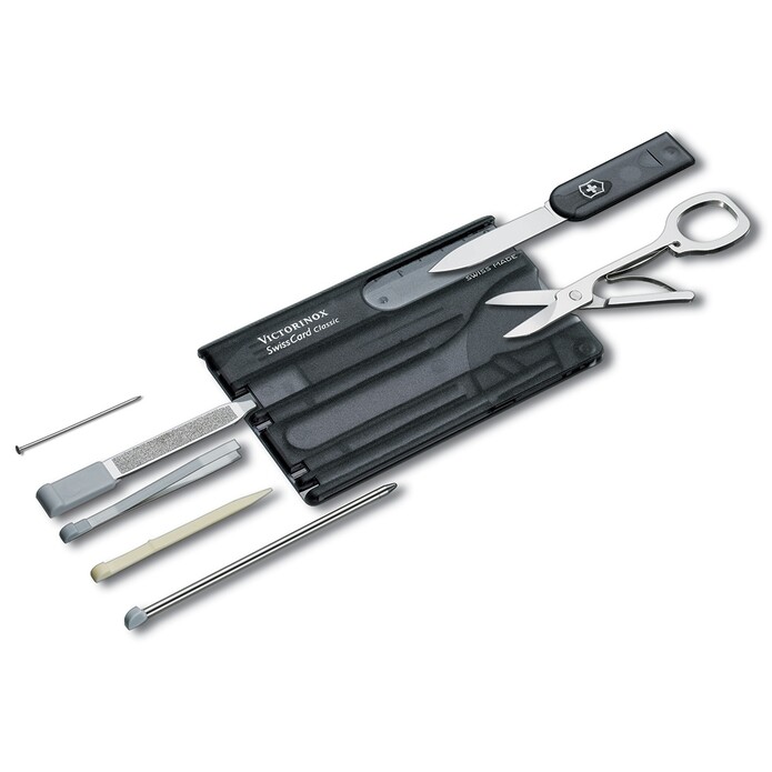 Швейцарская карточка VICTORINOX SwissCard Classic, 10 функций, полупрозрачная чёрная