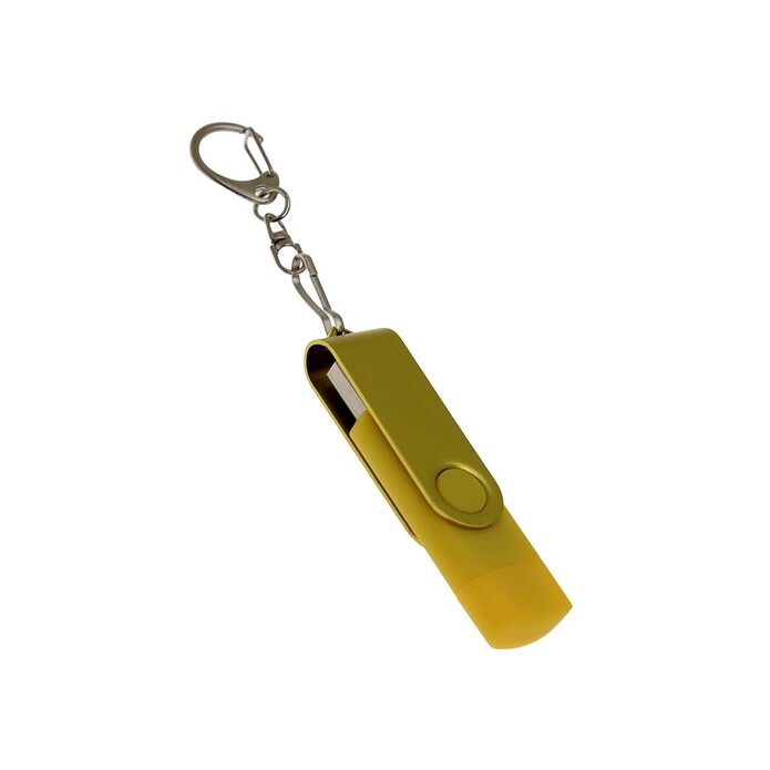 USB-флешка на 128 Гб 2 в 1 поворотный механизм, c дополнительным разъемом Type-C с одноцветным металлическим клипом, желтый