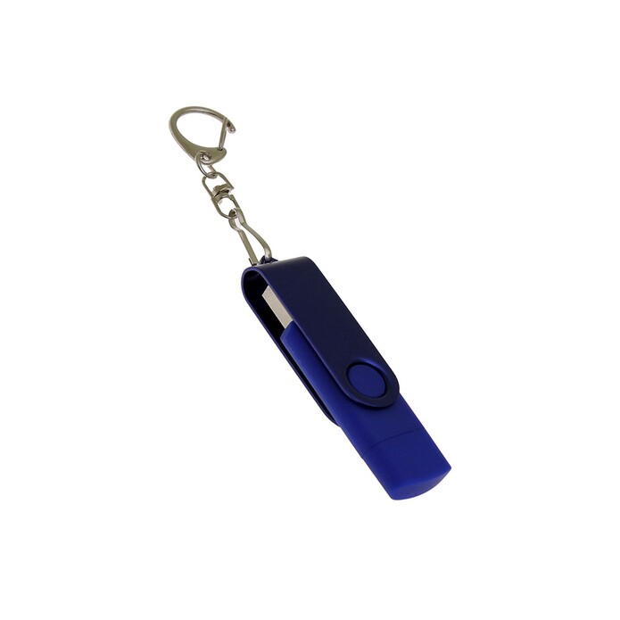 USB-флешка на 64 Гб 2 в 1 поворотный механизм, c дополнительным разъемом Type-C с одноцветным металлическим клипом, синий