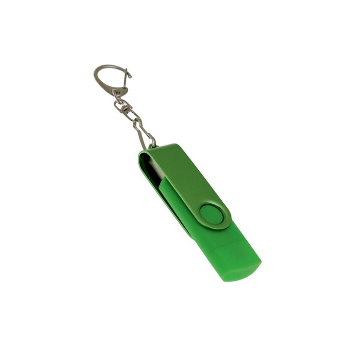 USB-флешка на 8 Гб 2 в 1 поворотный механизм, c дополнительным разъемом Type-C с одноцветным металлическим клипом, зеленый