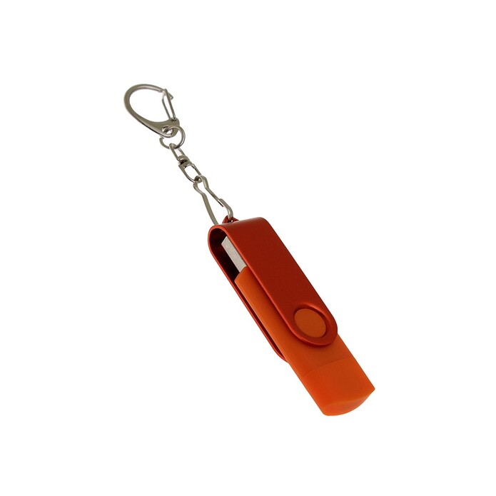 USB-флешка на 8 Гб 2 в 1 поворотный механизм, c дополнительным разъемом Type-C с одноцветным металлическим клипом, оранжевый