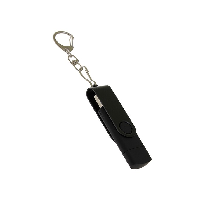 USB-флешка на 256 Гб 2 в 1 поворотный механизм, c дополнительным разъемом Type-C с одноцветным металлическим клипом, черный