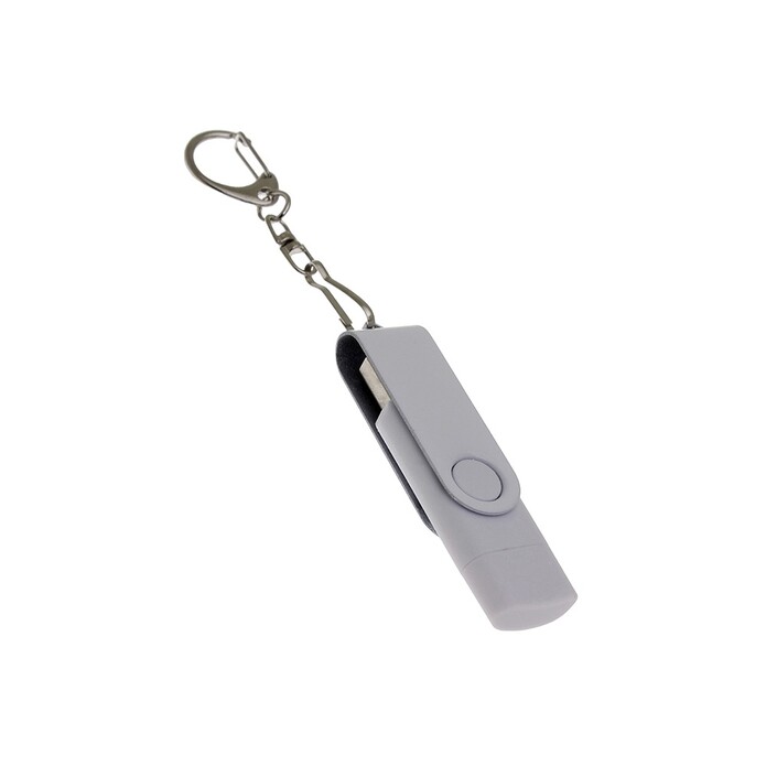 USB-флешка на 32 Гб 2 в 1 поворотный механизм, c дополнительным разъемом Type-C с одноцветным металлическим клипом, белый