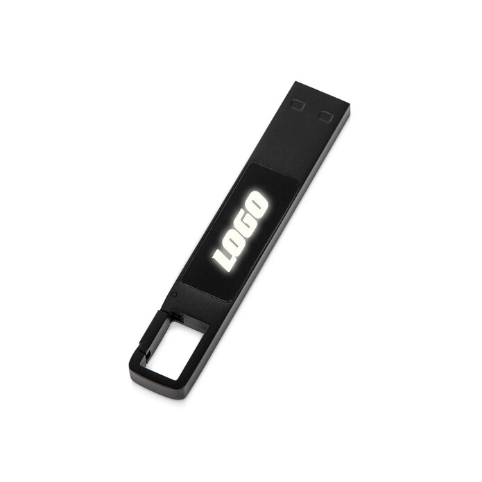 USB 2.0- флешка на 32 Гб c подсветкой логотипа «Hook LED», темно-серый, белая подсветка
