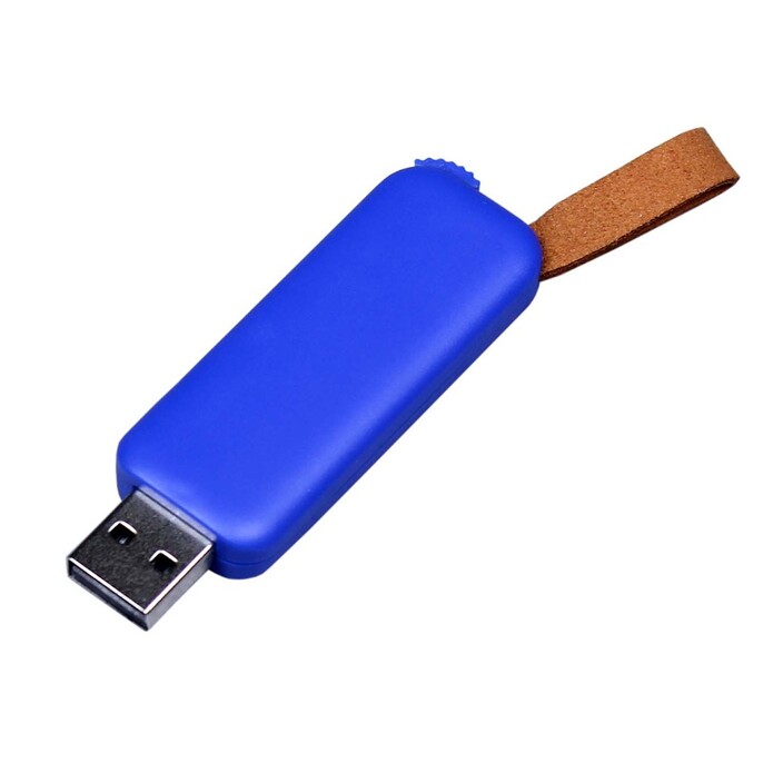 USB-флешка промо на 64 Гб прямоугольной формы, выдвижной механизм, синий