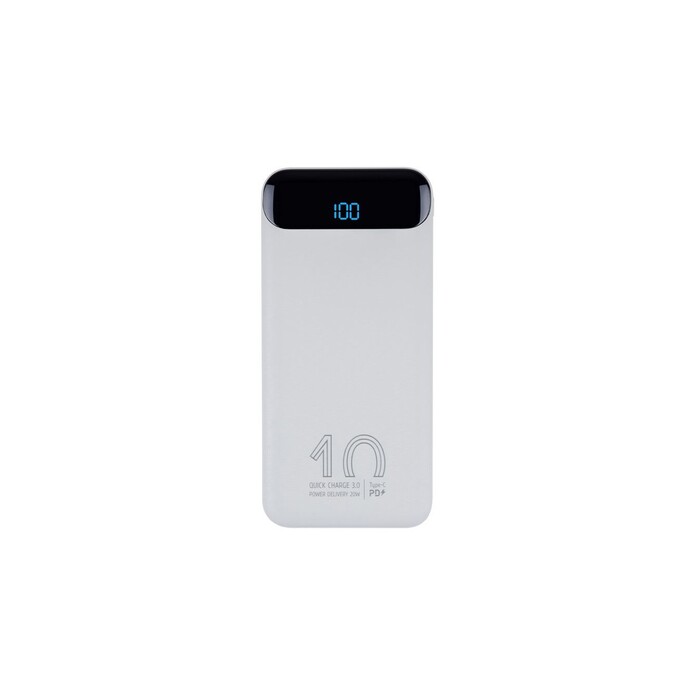 RIVACASE VA2540 (10 000mAh), QC/PD 20W внешний аккумулятор с дисплеем, белый 12/48