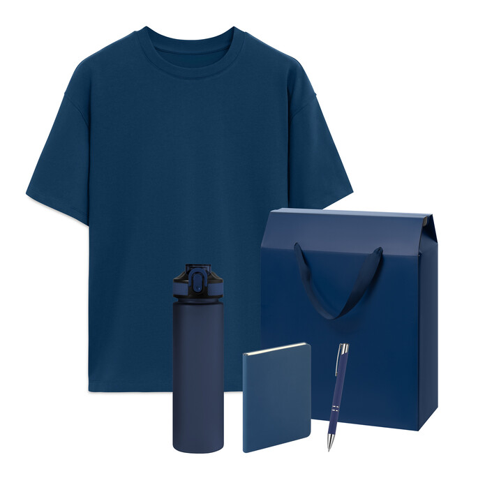 Набор с одеждой Раст (Rust) (футболка, бутылка, ежедневник, ручка), синий, M/L